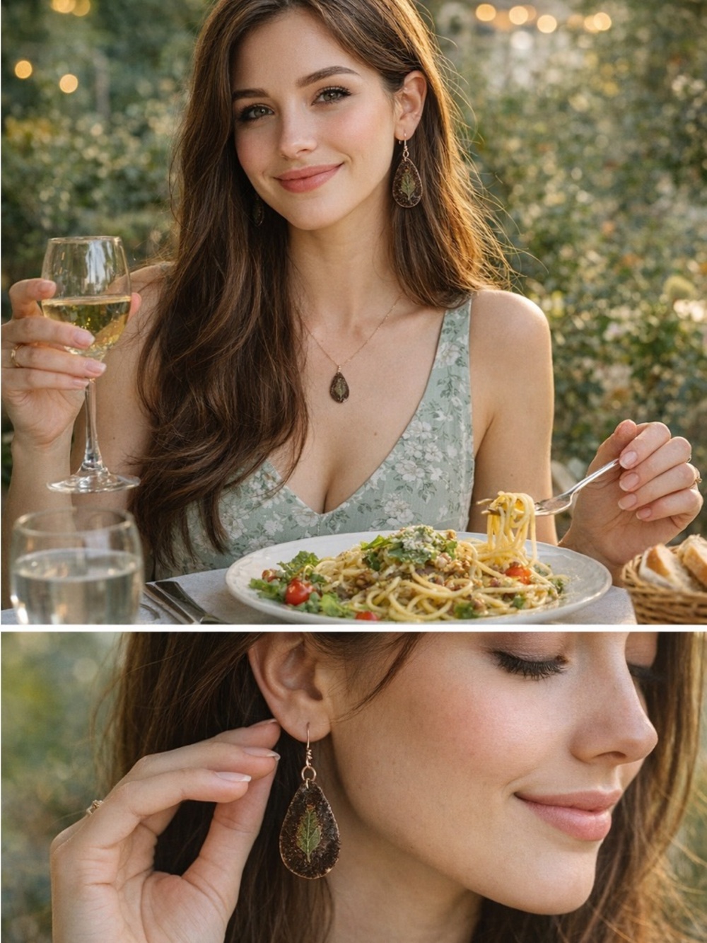Hand Crafted brown Leather - REAL Leaf Teardrop Earrings - NWOT